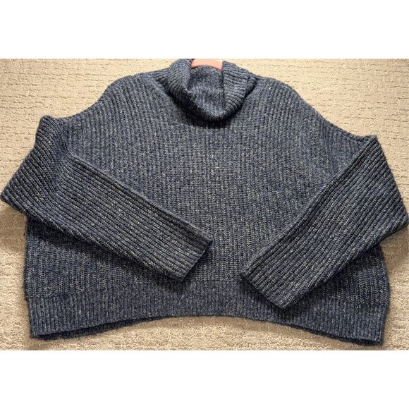 Lucky Brand Sweaters - Lucky Brand Women's XL Blue Chunky Knit Turtleneck Cropped Sweater Cozy Oversize